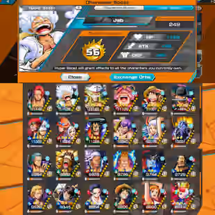 BR418-Hyber Boost 56+10 Ex(Gear 5 +Yamato Ace+Kid Law+Shank Red+Luffy+Zoro+Yamato)+Vip Medal+SUP 163+Many Bounty Fes Max - Image 1