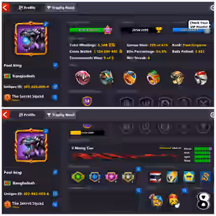 UNLIMITED PASSWORD CHANGE ACCOUNT | Level 160 | Black Diamond | 1.1B Coins | 16 Leg Cues | 2 Cues MAX | Login Miniclip - Image 1