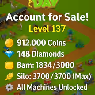 Hay Day Level 137 🔥Barn 3000 🔥Silo 3700 | Full Machines  Pets | 148 Diamonds - Image 1