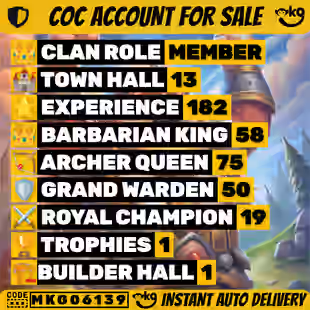 TH 14 Good Defence Level 174 Heroes 5368414415 Gems 325 5 Workers 4 Skins Nc 1000 Gems ! MKG06138 - Image 1