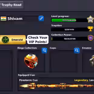 BRIGHT DIAMOND | Level - 155 | VIP Emerald | 15-20 Legendary Cues | 20-25 Cue Maxed | CCP - 56 | 140 cues - Image 1