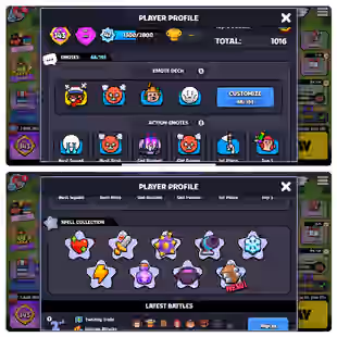 Xp(47)- Squad journey level(143)-Cool emote(68)-Leagendary character Available-Spell Collection All unlock-Cheap price - Image 1