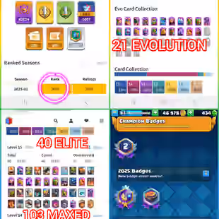 JD]🍓 TOP RANKED  SEASONAL ARENA 24  10000 TROPHIES 💯| 103 MAX CARDS | 21 EVO | RARE EMOTES | EXCLUSIVE TOWER SKINS   - Image 1