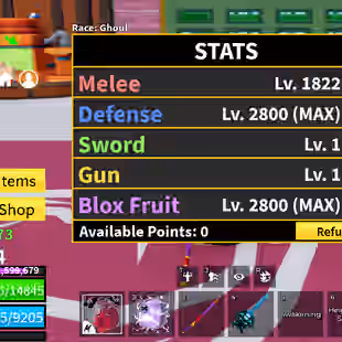 Blox Fruits Lv.2474 | Ghoul V4 | Kitsune + Dragon + Dough PERM | Buddha + Light + Magma PERM | 2800 Fruit & Defense | Sa - Image 1