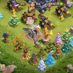 RARE/ STATUS TREE! TH15 MAX BASE! ONLY FEW LEFT! HEROES 74-83-53-53-27-5! DRAGON STATUS! 10X SKIN HERO! OLD OBSTACLES  - Image 1