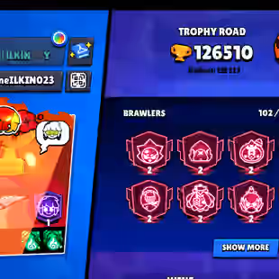 RARE-191X EPIC | LEADERBOARD PRESTIGE-1 | 127K TROPHY - 430X SKINS | 102/102 BRAWLER | 48X MAX | 45X HYPER | 3v3 WINS - Image 1