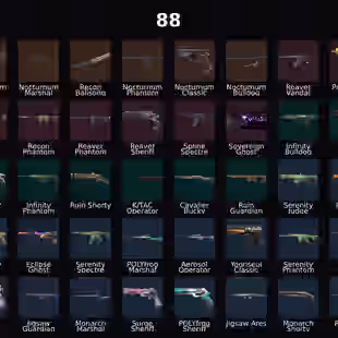 NA - LVL 141 - Unranked - 5 Knifes - 88 Skins (54,700 VP) Outpost Melee, KTAC Blade, Ruin Dagger, Nocturnum Scythe, Rec - Image 1