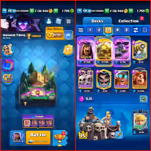 KT 15 || LEVEL [58] || MAX CARDS [33] || EVO [13] || 5 TOWER SKINS || 56 EMOTES || CUPS [10000] || GOLD [2 MILLION] ||  - Image 1