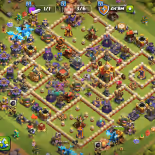 🔥RARE🔥 TH16 NEAR MAX | 10600 GEMS | 1619 CWL | 14 HERO SKINS | 6 BUILDERS | 10 EPIC | PIXEL SCENARY | 1.9K RAID MEDELS - Image 1