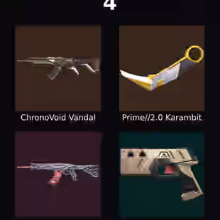 AP - LVL 58 - Unranked - 1 Knife - 4 Skins (7,500 VP) ChronoVoid Vandal, Prime2 Karambit, Gaia's Vengeance Vandal - Image 1