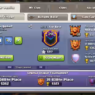 GLOBAL RANK 423 ! TH18 MAX ALMOST ! FEW LEFT BASE ! 36300 LEGEND CUPS ! 37 EQUIPMENT MAX ! FREE NC ! WAR STAR 5300   - Image 1