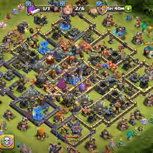 428💃TH18 BEST 5000 GEMS 150 WALLS MAX💃BLACK MAX DEFENCE PAID SCENARY SOME SKIN HERO-57-65-61-54-39-4 PETS MAX 12 EPIC - Image 1