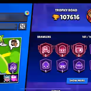 🎯107K TROPHIES | ALL 101 BRAWLERS | 27 LEGENDARY SKINS | MAX ACC | HYPERCHARGE FULL 🔥 - Image 1