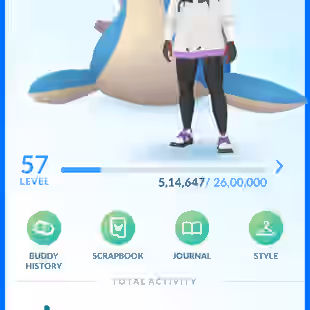 LEVEL 57 [] 4 MILLION STARDUST [] 18 LEGENDARY [] 21 SHINY [] 4 DMAX [] RENAME AVAILABLE [] YEAR 2024 - Image 1