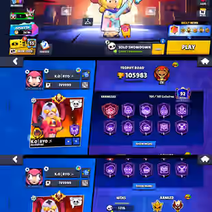 Trophy 105K [Master Rank Hit]💎Meteoric Frame💎Brawler 95x Max [] Higest 9110 [] Skins 470x [] Billing 83k [] Coin 33k - Image 1