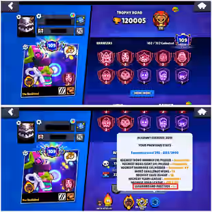 120K Trophies || Meteoric Fame 1 || 85 Max || 65 Hypercharged || Leaderboard Prestige 5 || 406 Skins || 22K 3v3 Wins  - Image 1