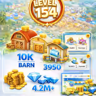 🎯NW STOCK] LEVEL 154 ACCT () 10K BARN (👹) 3950 SILO ()888 DIAMONDS () 4 MILLIONS COINS () INSTANT DELIVERY - Image 2