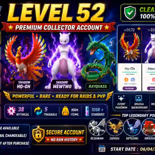 🎯BEST VALUE) LEVEL 52 | 2020 ACCT 🐉 MEWTWO HO-OH  RAYQUAZA / 26 HUNDO IV) 110 LEGENDARY | G-MAX D-MAX) RARE COLLECTOR  - Image 1