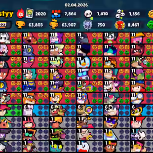 Trophy 63K [] Brawler 58x Max [] Hypercharge 53x [] Total 99x Brawler Available [] Skins 348x []  Profile icones Best  - Image 1