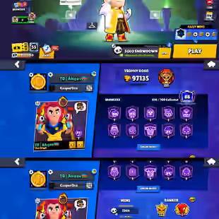 97k TROPHIES | SUPER LUXURY | 100 MAX POWER BRAWLER | 100 BRAWLER UNLOCK | 89 HYPERCHARGE | 413 SKIN | INSTANT DELIVERY - Image 1