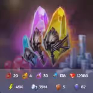 Starter Shard Roll 20 Primal 4 Sacred 30 Void 137 Ancient 12 13K Gems 45K+ Energy 38M+ Silver 5 Book 60+ Book 0 - Image 1