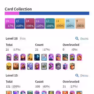US Local | KT 16 | 21 Level 16 Cards n 121 Elite Cards | 42 Tower Skins | 240 Excluisve Emotes | Cool Banners | 38 Evos  - Image 1
