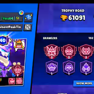 🔥65000 Trophies🔥 102 Brawlers || 72 Hyper || 42 Max || 346 Exclusive Skins || Cheapest Acc - Image 1