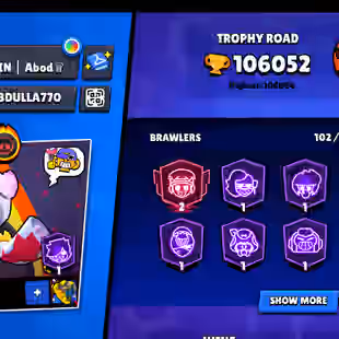 RARE | 305-GEM | 106K TROPHY - 460X SKINS | 102/102 BRAWLER | 90X MAX | 78X HYPER | 3V3 WINS | 876-PINS | BEST DEAL - Image 1