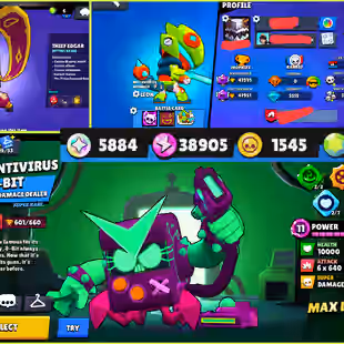 🔥47500 Trophy Full Max Acc🔥AntiVirus 8-Bit Skin Thief Edgar [] 86 Max Brawler [] 40 Hyper Charged || 210 Skins [] - Image 1