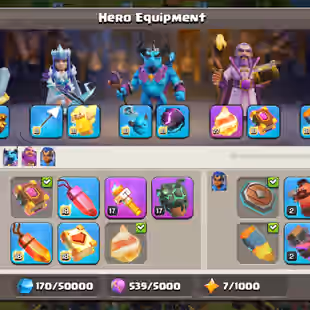 PvP LEGEND RANKED 💎20 EQUIPMENT MAX 💎 TH 17  MAX HERO - PETS MAX - 274 XP - 3400 GEM- 875 MEDAL - 23K CUP - INSTANT - Image 8