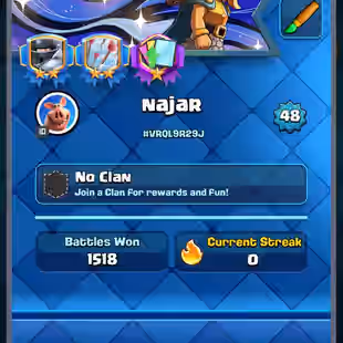 9 MAX CARDS ⚡ ARENA 24 💎 3 ELITES [] 5 EVO [] 9686 TROPHIES [] XP48 [] KT14 [] 1389 GEMS [] 52 EMOTES [] INSTANT - Image 2