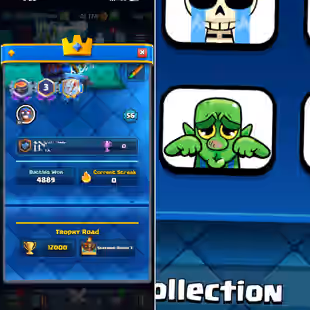 🔥43 MAX CARDS💎ARENA 24 [] 11 ELITES [] 13 EVOS [] 12000 TROPHIES [] XP56 [] KT15 [] 60 GEMS [] 130 EMOTES [] 3 YEAR BA - Image 1