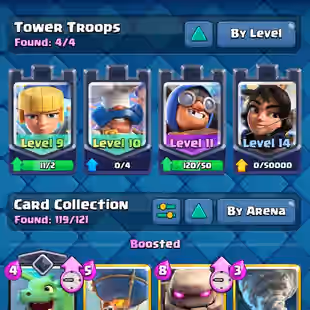 RAREST GOBLIN TROPHY KISS 🏆24 MAX CARDS 💎 ARENA 22 [] 8585 TROPHIES [] XP49 [] KT14 [] 794 GEMS [] 58 EMOTES [] 9 - Image 4