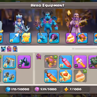 PvP LEGEND RANKED 💎20 EQUIPMENT MAX 💎 TH 17  MAX HERO - PETS MAX - 274 XP - 3400 GEM- 875 MEDAL - 23K CUP - INSTANT - Image 7