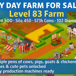 🔥Hay Day Lvl 83 Farm 🔥 Barn 500 Silo 450 | 573k Coins 102 Diamonds - Image 1
