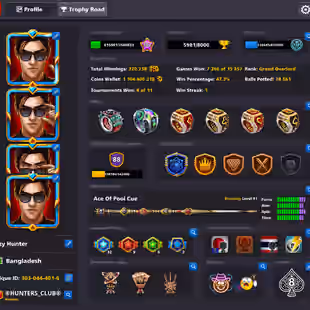88 CCP ACCOUNT | Level 382 | VIP Diamond | 1.1B Coins | 3K+ Cash | 10 Special Cues MAX | 12 Leg Cues MAX | Fresh Account - Image 1