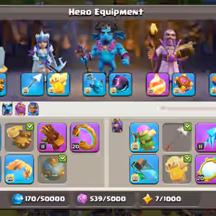 PvP LEGEND RANKED 💎20 EQUIPMENT MAX 💎 TH 17  MAX HERO - PETS MAX - 274 XP - 3400 GEM- 875 MEDAL - 23K CUP - INSTANT - Image 6
