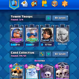 GOOD CARDS 💎 ARENA 18 💎 TROPHY 6714 [] EMOTE 25 [] XP 33 [] FREE RENAME || CARDS 114- AVAILABLE - INSTANT - Image 1