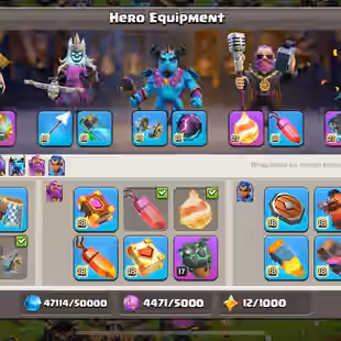 GUARDIAN MAX 🔥 3 HERO MAXED 💎 TOWNHALL 18 - 25 EQUIPMENTS MAX - 900 SPARKY STONE - 2825 WWS - 45 WALL MAX - 5K LEGEND - Image 9