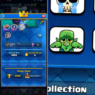 RARE 💎GOBLIN BOOHOO 💎43 MAX CARDS [] ARENA 24 [] 11 ELITES [] 13 EVOS [] 12000 TROPHIES [] XP56 [] KT15 [] 130 EMOTES - Image 1
