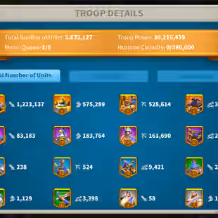 Full T5  - Max 18 Commanders - 6,6M Credit - 494+ gold head - 3 Farms - 2 Skin - 91K Gems - Image 6