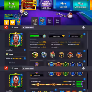 🎱 LEVEL 354🎱COLLECTION POWER 84 HIGH || 19/20 LEGENDARY CUES OPEN || 7 CUES MAXED || 100 LIMITED EDITION RINGS || RARE - Image 1