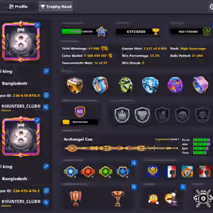 5.5 BILLION COINS ACCOUNT | Level 230 | 20 Legendary Cues | 4 Promo Cues MAX | Miniclip Unlimited Password Changeable - Image 1