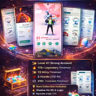 🎯NW STOCK LVL 41 STRONG ACCT/ 210 TRADEABLE PG / 2 HUNDO 💯IV/ SHADOW HO-OH LUGIA RARE / LEGENDARY | 72 SHINY / INSTANT - Image 1