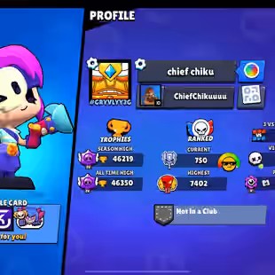 TROPHIES 46219 [] BRAWLERS 73 [] MAX BR 21 [] HYPER 14 [] SKINS 128 - Image 1