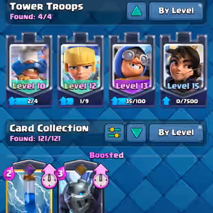 ❗[ 64X CARDS MAX ]❗2X LEVEL 16 CARD|| 15X EVOLVED || 10X ELITE || LEVEL 61 || TROPHY: 10500 | 116X EMOTES | 118X BADGE - Image 4