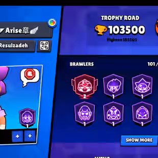 LEADERBOARD PRESTIGE-1 | 104K TROPHY-376X SKINS | 101/101 BRAWLER | 47X MAX | 37X HYPER | 3v3 WINS | 102 TOTAL PRESTIGE - Image 2