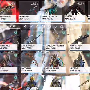 MR 26 + 2500 Platinum 418-750 Complated - 71x Warframe MAX 20+ Riven - 25+ Prime - 95 Arcane Frost Prime Grendel Prime - Image 3