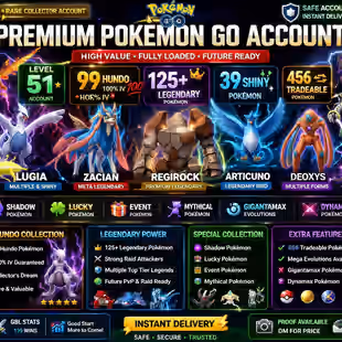 🎯LVL 51 ACCT | 99💯 IV) HUNDO | 456 TRADEABLE PG )LUGIA MOLTRES PG RARE ) 125 LEGENDARY  | RARE COLLECTOR ACCT / INSTAN - Image 1