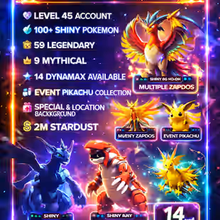 🎯RARE SHINY LEGENDARIES ACCT 👹- ZAPDOS MOLTES ZEKROM GROUDON TRADEABLE   LEVEL 45 | 59 LEGENDARY | 105 SHINY  DYNAMAX  - Image 1